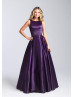 Boat Neck Satin Open Back Prom Dress With Box Pleats Boat Neck Satin Open Back Prom Dress With Box Pleats
