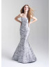 Strapless Floral Brocade Floor Length Prom Dress