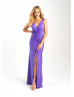 Ruched Jersey Deep V Back Slit Prom Dress