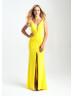 Ruched Jersey Deep V Back Slit Prom Dress