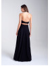 Two Piece Ruched Halter Jersey Slit Prom Dress