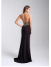 Beaded Halter Wrapped Jersey Open Back Prom Dress