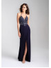 Beaded Halter Wrapped Jersey Open Back Prom Dress