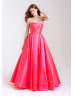 Strapless Satin Box Pleated Long Prom Dress