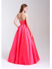 Strapless Satin Box Pleated Long Prom Dress
