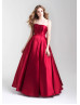 Strapless Satin Box Pleated Long Prom Dress Strapless Satin Box Pleated Long Prom Dress