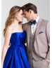 Strapless Satin Box Pleated Long Prom Dress