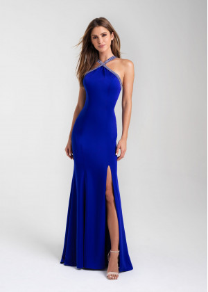 Sparkle Halter Straps Jersey Side Slit Prom Dress Sparkle Halter Straps Jersey Side Slit Prom Dress