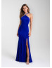 Sparkle Halter Straps Jersey Side Slit Prom Dress