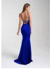 Sparkle Halter Straps Jersey Side Slit Prom Dress