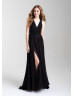 V Neck Beaded Lace Chiffon Slit Prom Dress