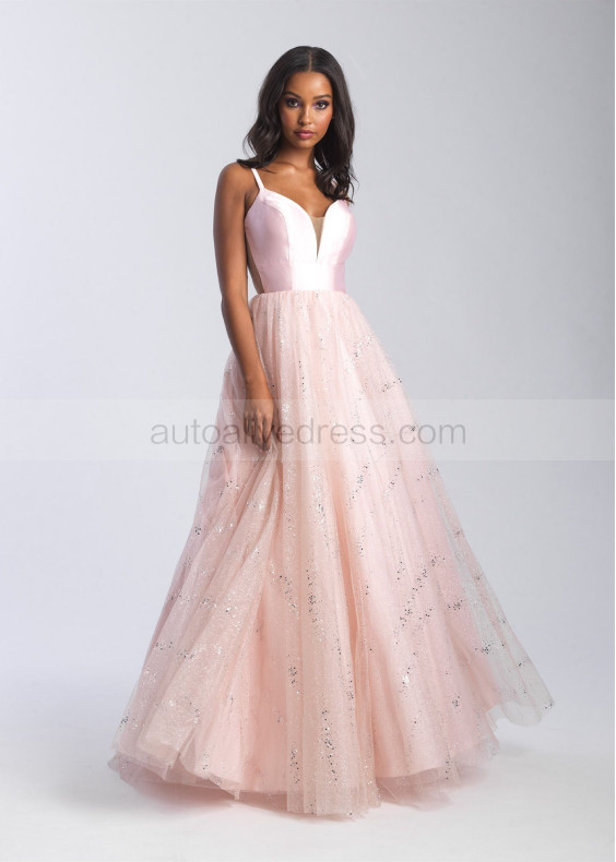 Satin Sparkle Tulle Butterfly Back Prom Dress
