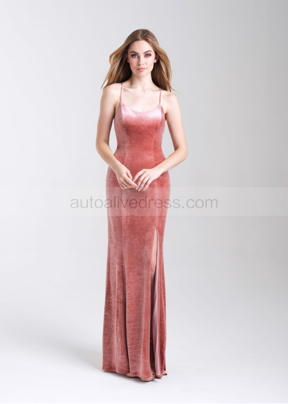 Sexy Mauve Sparkle Velvet Slit Lace-up Back Prom Dress