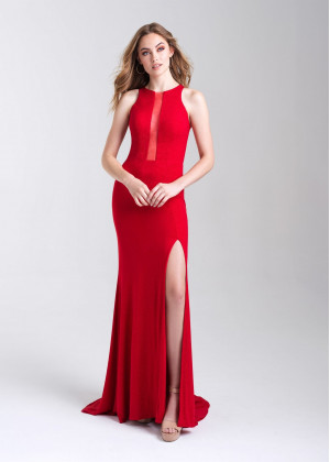 Glittering Jersey Slit Lace-up Back Prom Dress