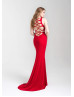 Glittering Jersey Slit Lace-up Back Prom Dress