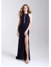 Glittering Jersey Slit Lace-up Back Prom Dress
