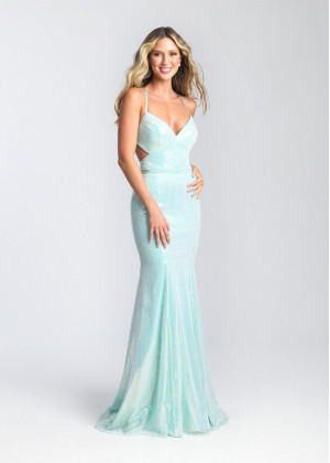 Mint Blue Sequin Lace-up Back Long Prom Dress