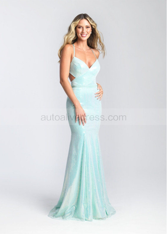 Mint Blue Sequin Lace-up Back Long Prom Dress Mint Blue Sequin Lace-up Back Long Prom Dress