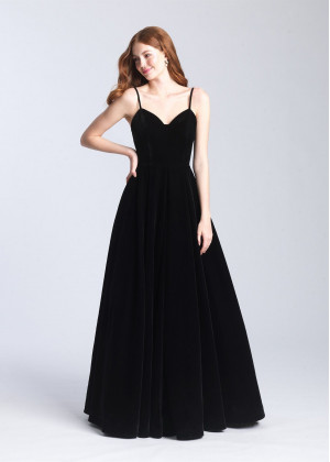 Spaghetti Straps Velvet Open Back Long Elegant Prom Dress