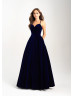 Spaghetti Straps Velvet Open Back Long Elegant Prom Dress