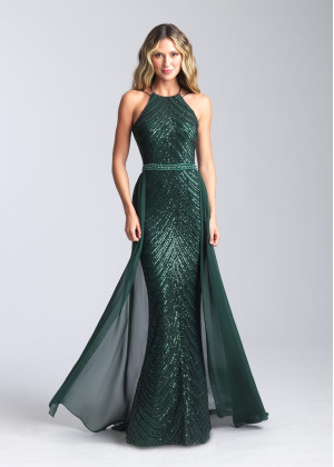 High Neck Sequin Chiffon Corset Back Long Prom Dress