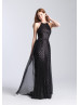 High Neck Sequin Chiffon Corset Back Long Prom Dress