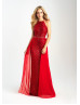 High Neck Sequin Chiffon Corset Back Long Prom Dress