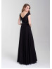 Two Piece Cap Sleeve Lace Jersey Slit Prom Dress