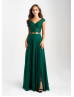 Two Piece Cap Sleeve Lace Jersey Slit Prom Dress
