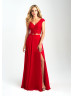 Two Piece Cap Sleeve Lace Jersey Slit Prom Dress