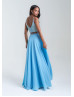 Two Piece Beaded V Neck Chiffon Slit Prom Dress