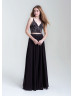 Two Piece Beaded V Neck Chiffon Slit Prom Dress