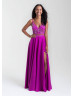 Two Piece Beaded V Neck Chiffon Slit Prom Dress