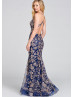 Navy Blue Tulle Cross Back Prom Dress