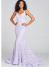 Beaded Lilac Lace Keyhole Back Prom Dress