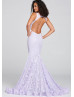 Beaded Lilac Lace Keyhole Back Prom Dress