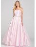 Strapless Satin Beaded Belt Prom Dress