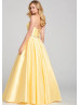 Strapless Satin Beaded Belt Prom Dress
