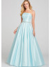 Strapless Satin Beaded Belt Prom Dress