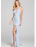 V Neck Sequin Lace Slit Prom Dress