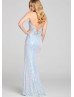 V Neck Sequin Lace Slit Prom Dress