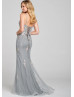 V Neck Lace Tulle Prom Dress With Horsehair Hem