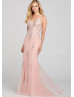 V Neck Lace Tulle Prom Dress With Horsehair Hem