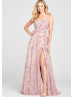 Pink Sequin Slit Lace-up Back Prom Dress