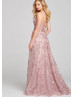 Pink Sequin Slit Lace-up Back Prom Dress