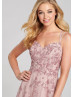Pink Sequin Slit Lace-up Back Prom Dress