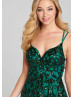 Green Sequin Tulle Slit Prom Dress With Horsehair Hem