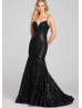 Black Sequin Beaded V Neck Prom Dress