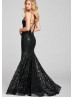 Black Sequin Beaded V Neck Prom Dress
