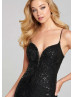 Black Sequin Beaded V Neck Prom Dress